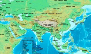 Bản đồ Châu Á vào thế kỷ 6 - thế kỷ 9, thời kỳ tồn tại của nhà nước Chân Lạp (Chenla)